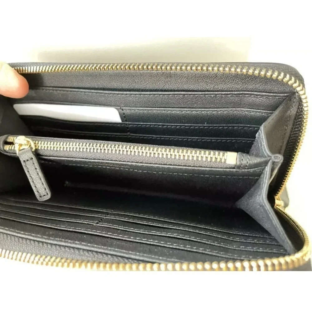 Emporio‎ Armani Black Cervo Pebbled Leather Zip Around Wallet Unisex Card Auth